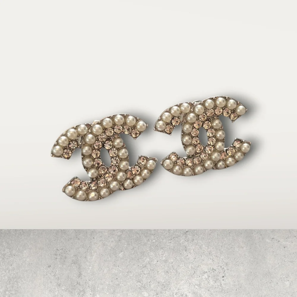 Silver Pearl and‎ Crystal Earrings